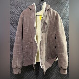 Volcom Brown Plaid Hooded Jacket with Sherpa Lining